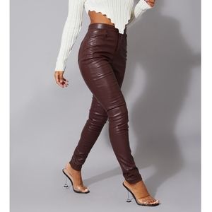 PLT Brand new faux leather dark chocolate pants